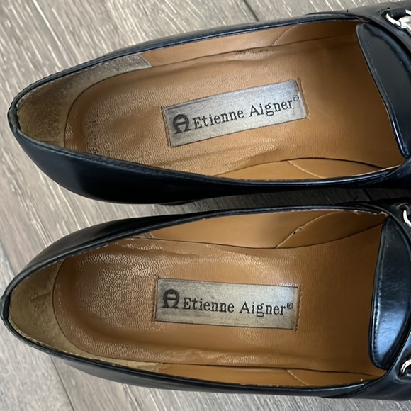 Black leather heels - silver buckle square toe - Picture 8 of 12